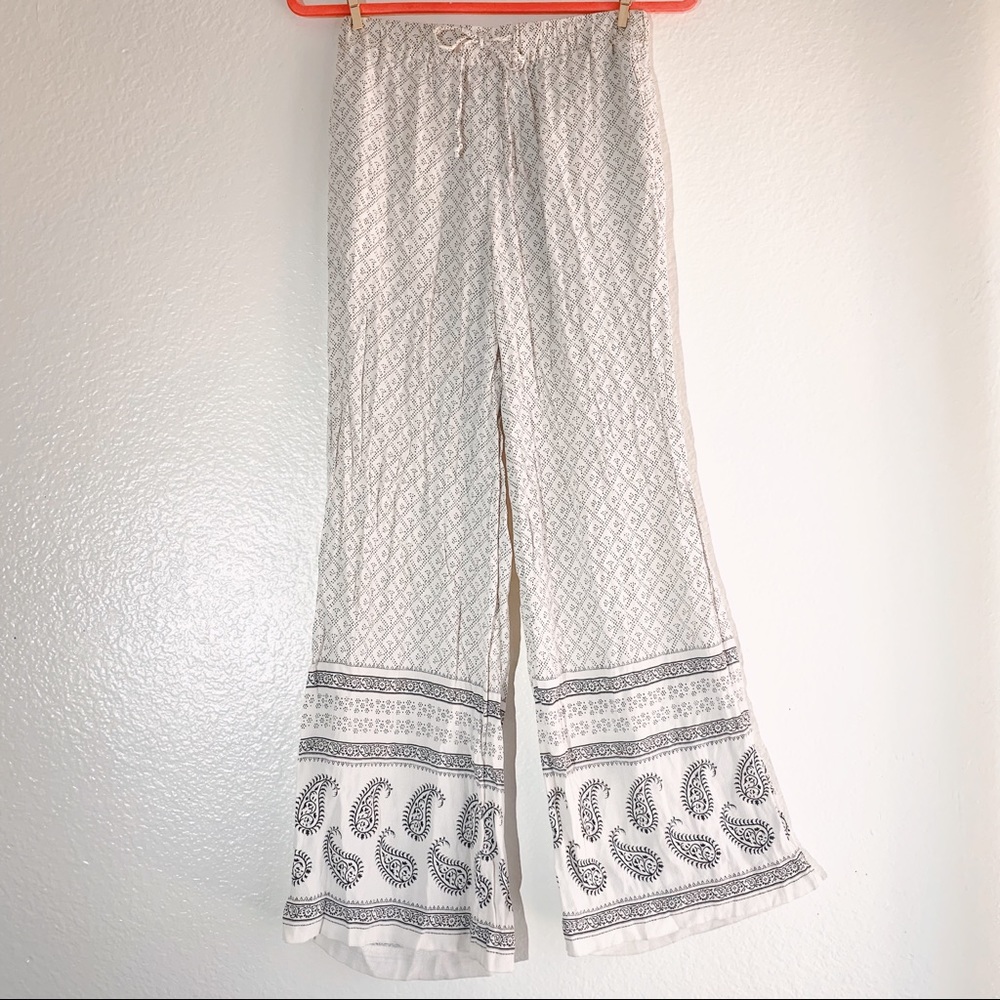 H&M White Paisley Wide Leg Pants
